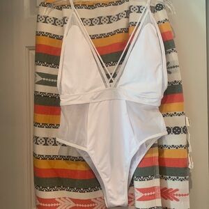 White swim suit. Sheer panels. Lg.
